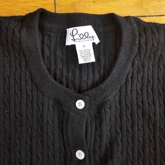 Lilly Pulitzer Cable Knit Sweater Size S Long Sleeve Button Down Black - Picture 2 of 5